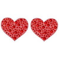 Amore Herzförmige Brustwarzenaufkleber Mit Strasssteinen - Rot